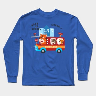 School bus cartoon. Cute animal in school bus. Long Sleeve T-Shirt